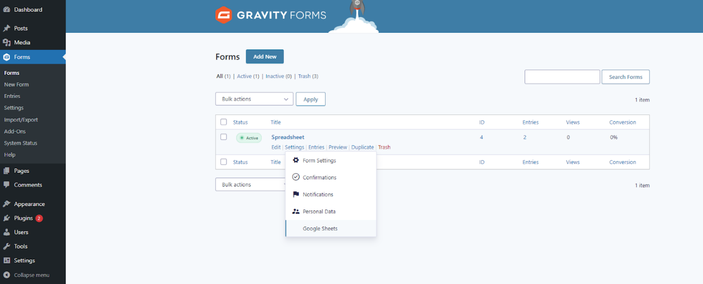 Installing the Gravity Forms Google Sheets Addon