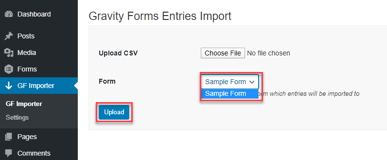 Select “Form” and click “Upload”