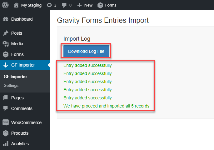 Click “Import” and successfully download all the CSV files 