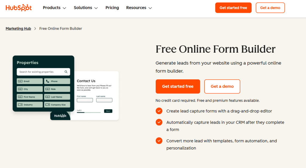 HubSpot Forms - best online form builder